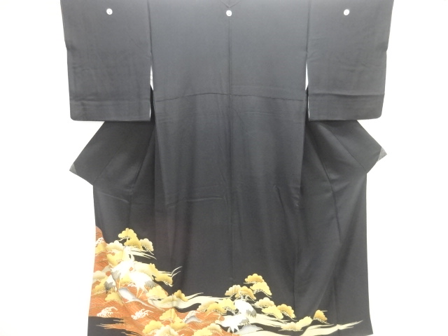 JAPANESE KIMONO / TOMESODE / EMBROIDERY / KINSAI / PINE & CRANE